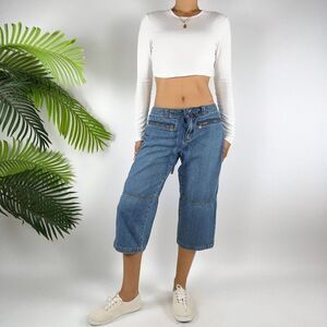Women's Vintage Y2K Indie Granola Girl Mid Wash Denim Casual Jean Capris / 4